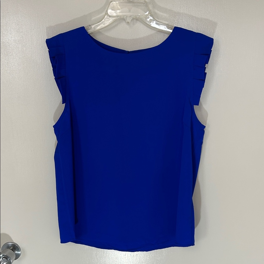 Royal Blue  / Cobalt Blue Ruffled Sleeveless Women's Blouse, Size XL